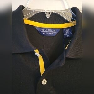 Crable Sportswear Polo shirt navy blue with yellow trim collar short sleeves XL